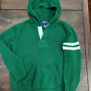 Polo Ralph Lauren Green Knit Hoodie Boys Size 7 Button Placket 100% Cotton